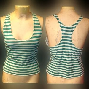 Vtg 80s Prezzia green white stripes oversized racer back jazzercise crop tank XL